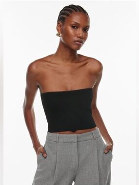 Babaton Aritzia Womens XS Black Ribbed Tube Top Strapless Bandeau Ribbed Basic